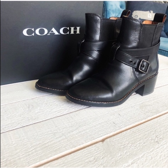 Coach Shoes - Coach Black Buckle Chelsea Ankle Boot with Box